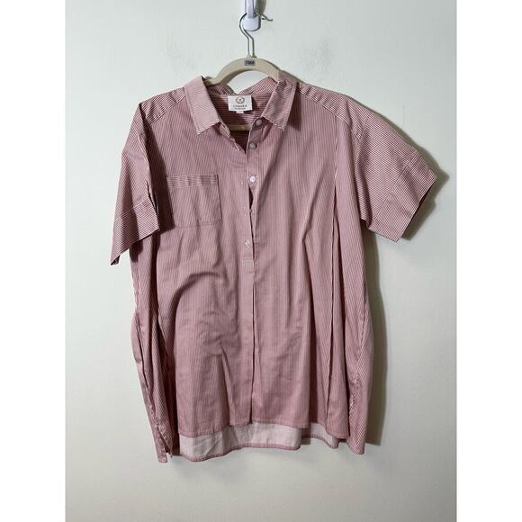 Lenora by Dina Yang Tops - Lenora by Dina Yang Pink White Stripe Collared Cotton Shirt Sz S